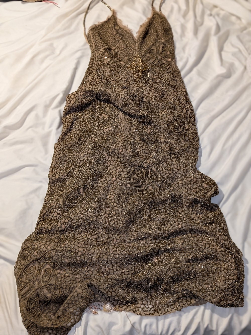 Nicole Miller Signature Beige/Taupe Mesh Dress